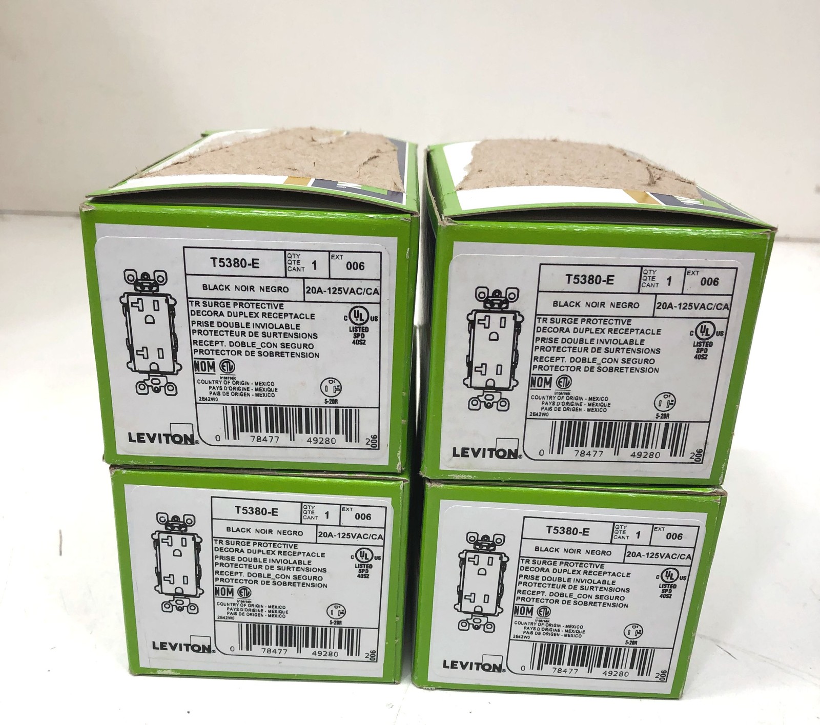 LOT OF 4 Leviton 20 Amp Commercial Grade Self Grounding Surge Outlet Black