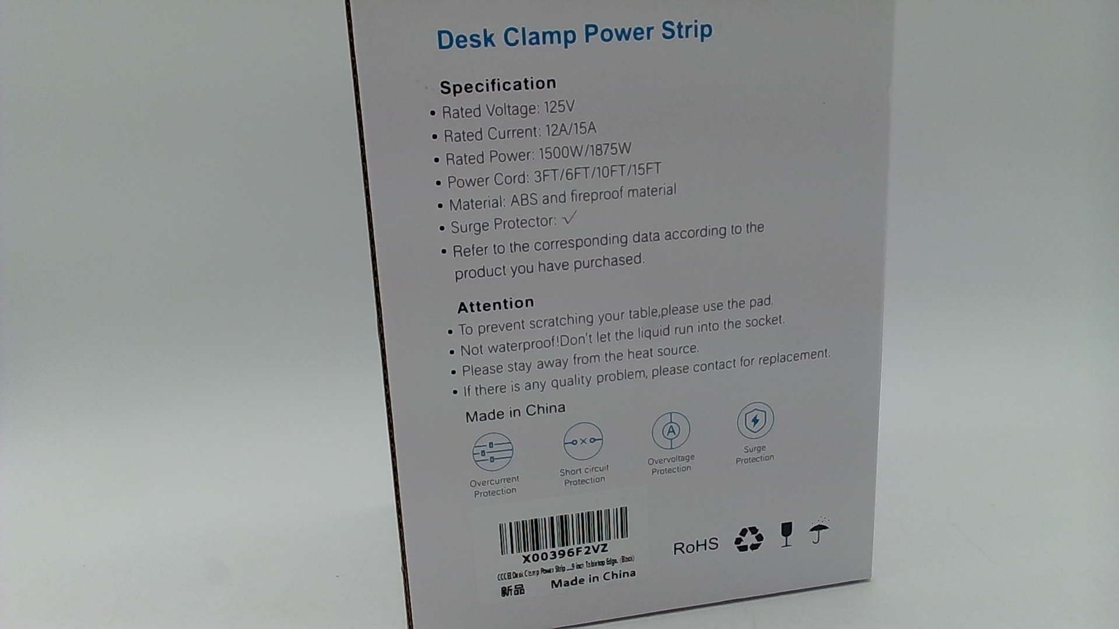 Desk Clamp Power Strip W 20W USB A + C Ports QC 3.0 1200J Surge Protec