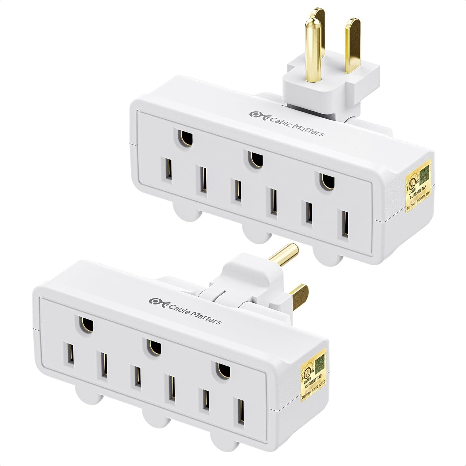 Listed 2-Pack 3-Outlet Grounded Swivel Wall Tap