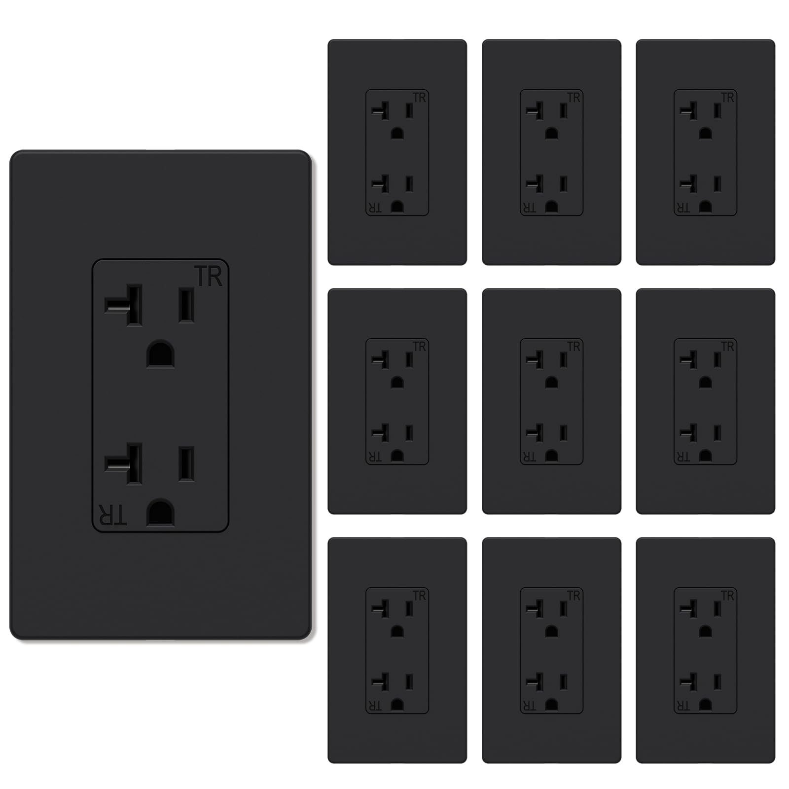 10 Pack Matte Black 20A Decorator Wall Outlet Tamper Resistant Duplex 125V
