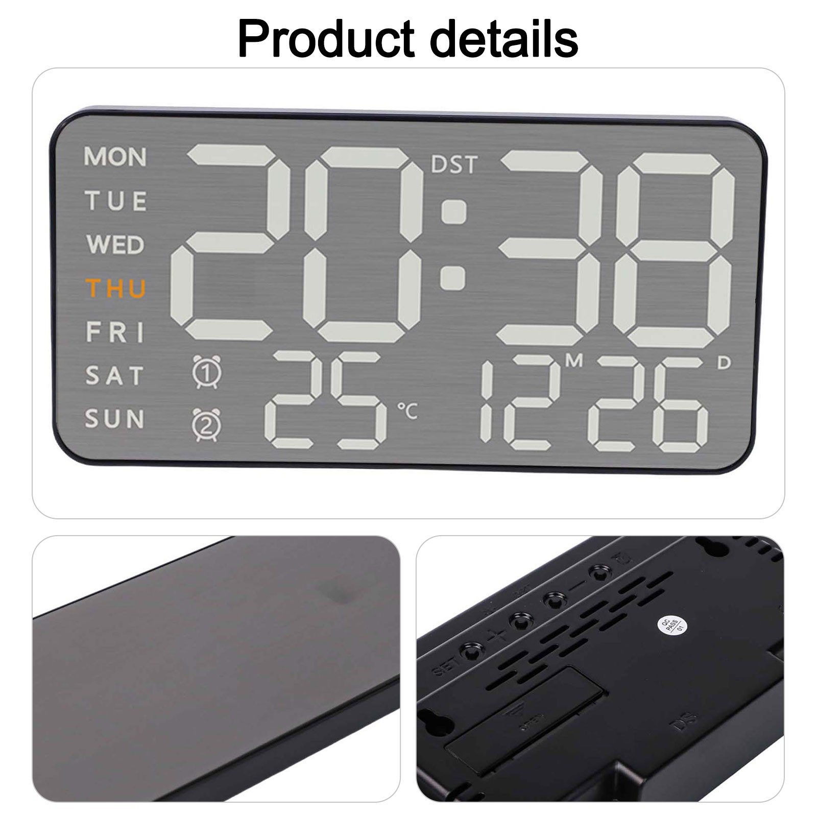 Bright Display Digital Wall Clock Electronic Alarm Clock 12/24 Hours Format