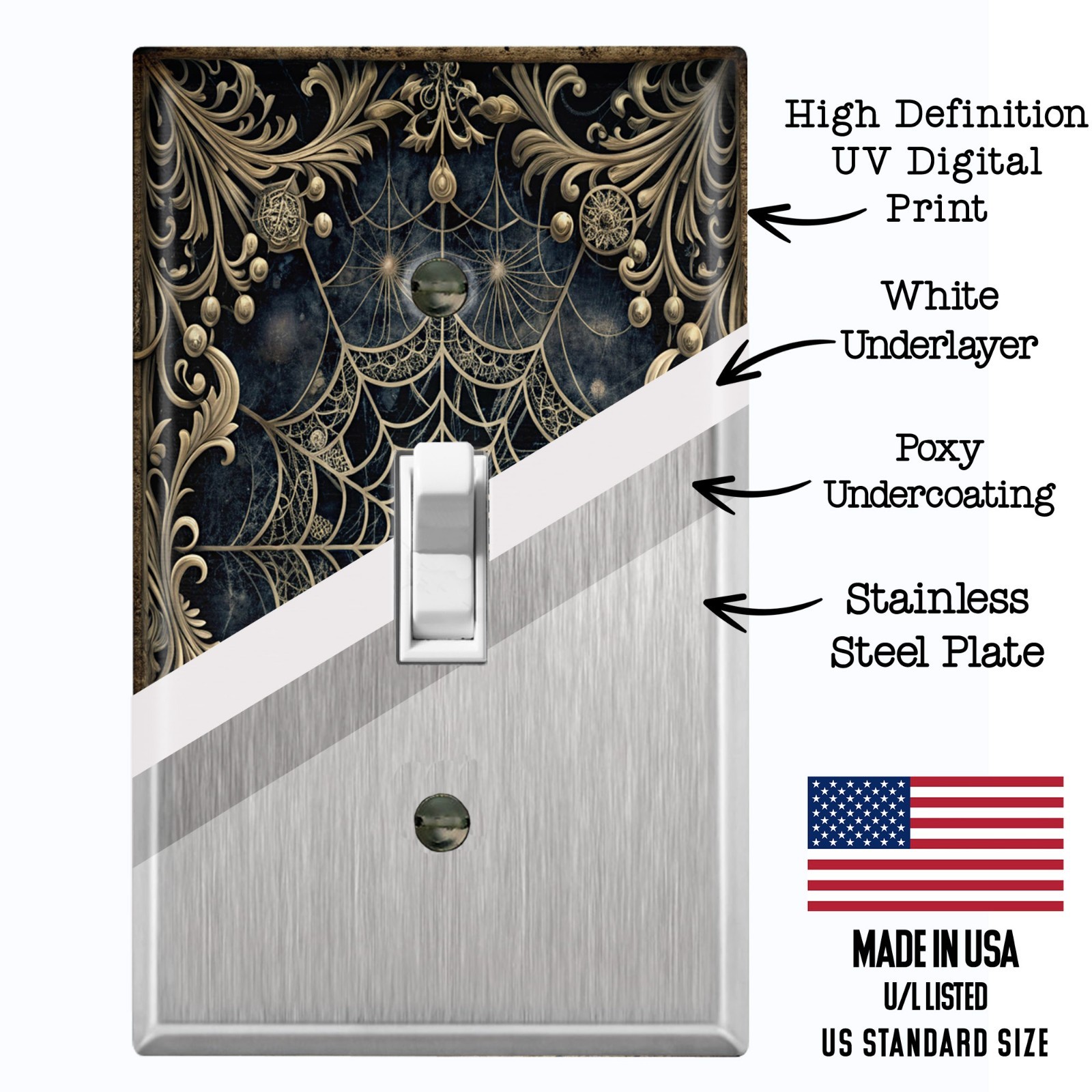 Metal Light Switch Outlet Cover Wall Plate Rustic Spiderweb Floral Frame FME110