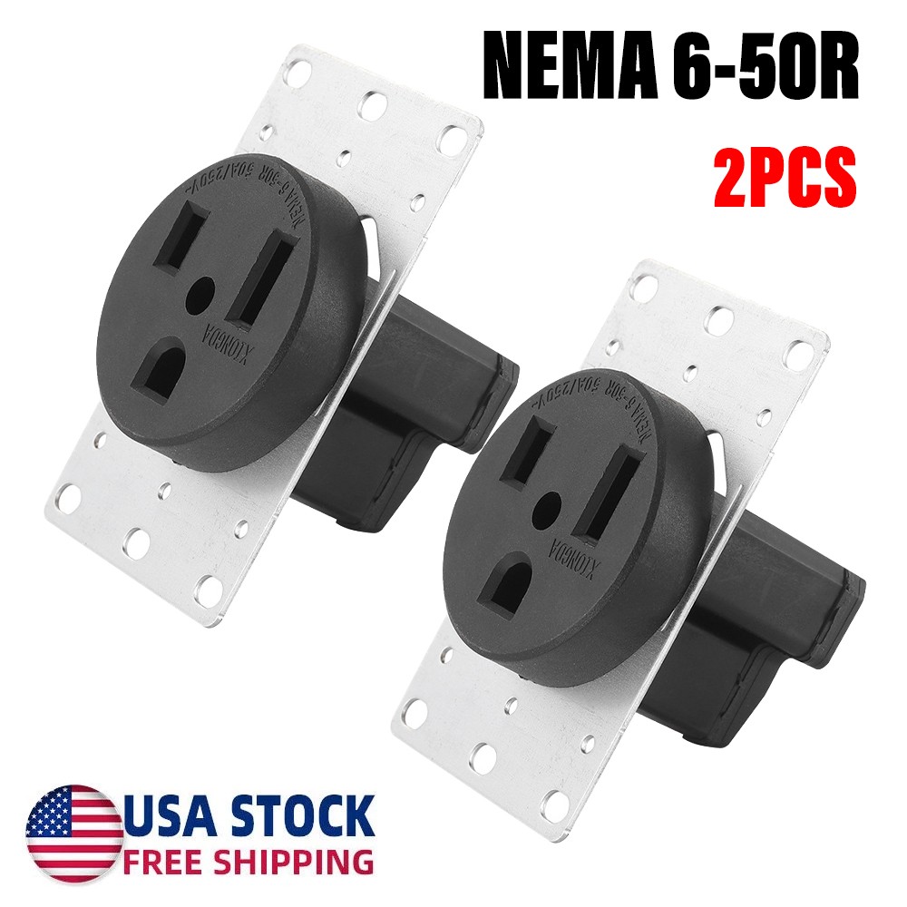 NEMA 6-50R Receptacle Outlet 50 Amp Flush Mounting 3 Wire 125/250V Black 2PC USA