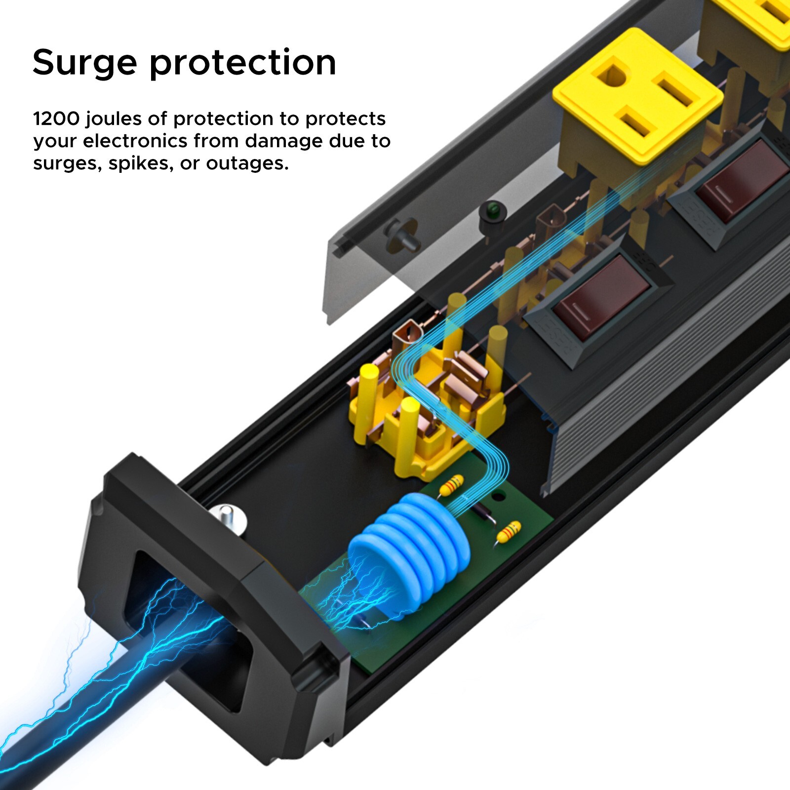 Power Strip Surge Protector with Safety Case 15A Power Strips with Individual Sw