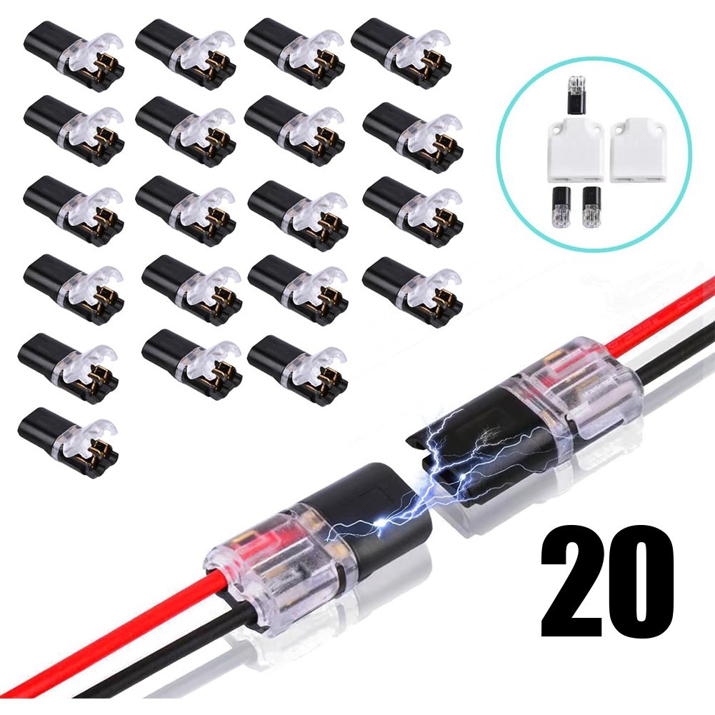 20pcs Double-Wire Plug-in Connector, Pluggable 2 Pin 2 Way LED Wire Connectors,