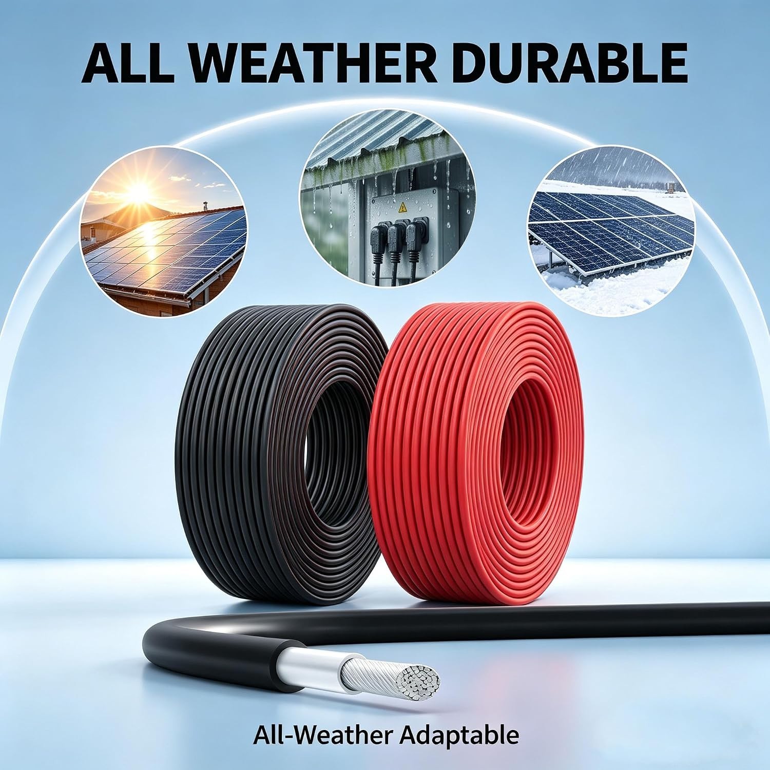 10 AWG Solar Panel Wire 2×20 FT, 1500V DC PV Wires, 6mm² Flexible 84 Strands …