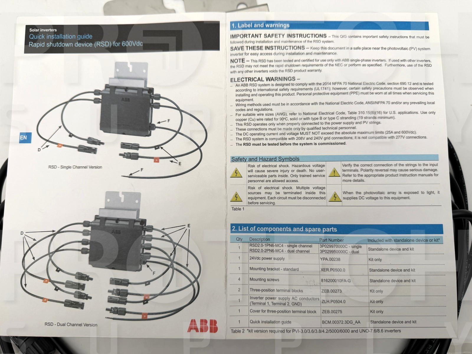 NEW ABB Solar Rapid Shutdown Device (RSD) RS2-2PN6-MC4 with WARRANTY