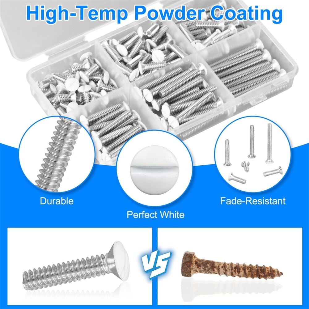 150 Pcs White Wall Plate Screws Assortment Kit, 6 Sizes 632 Thread Long Outle…