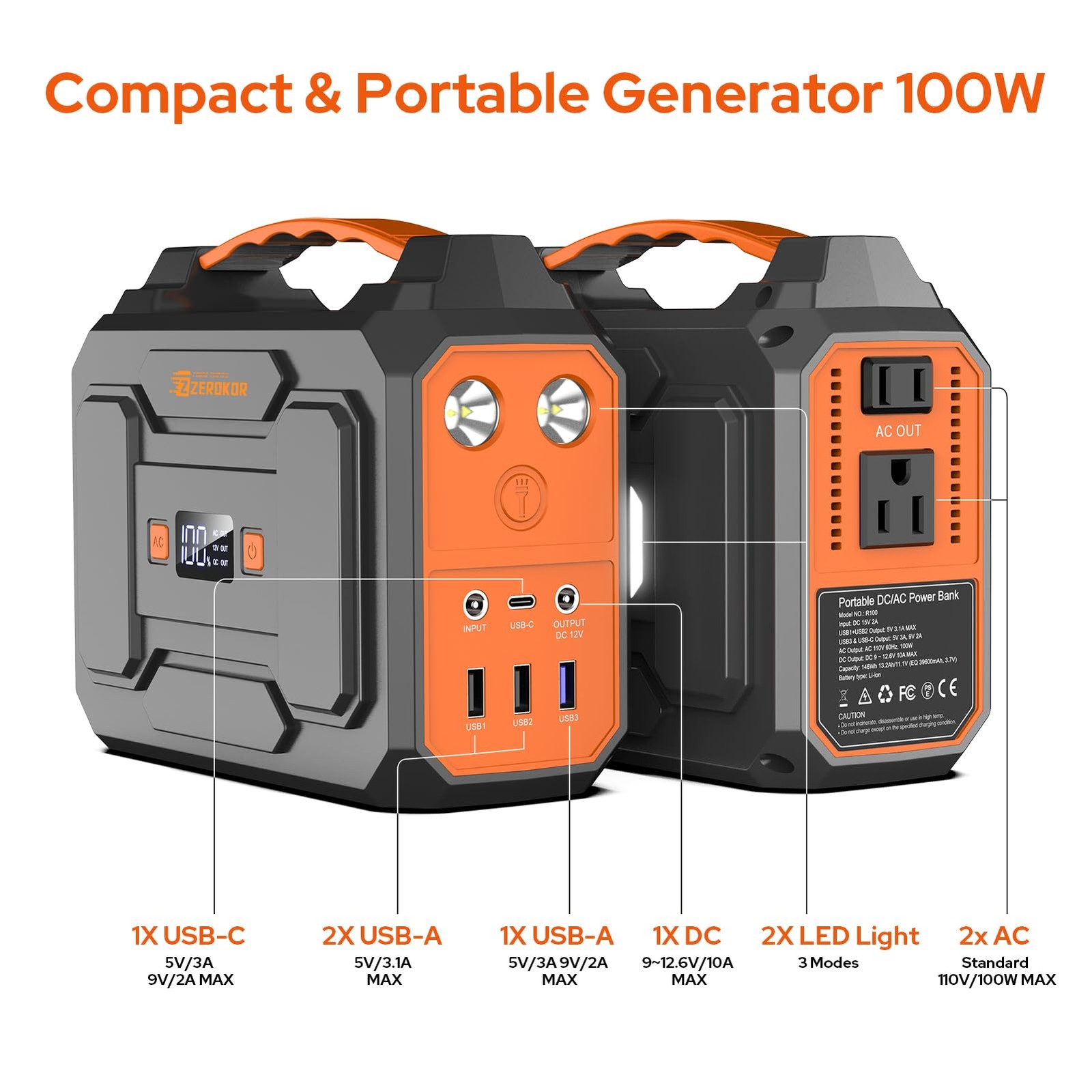 Portable Power Station 100W, Power Pack with 110V AC Outlet, Portable Solar G…