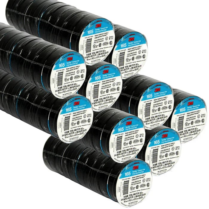 100 of 3M Temflex 1700 165 Black 3/4″ x 60′ General Use Vinyl Electrical Tape