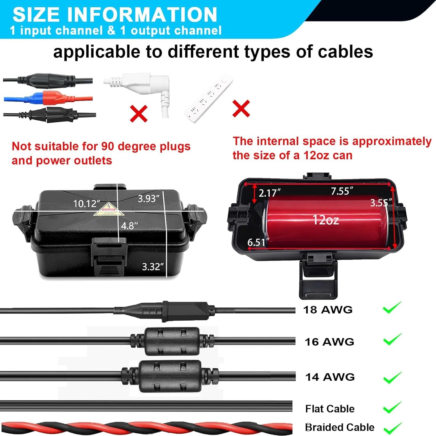 Outdoor Electrical Box Waterproof IP54 Black Outdoor Extension Cord Cover(Inner