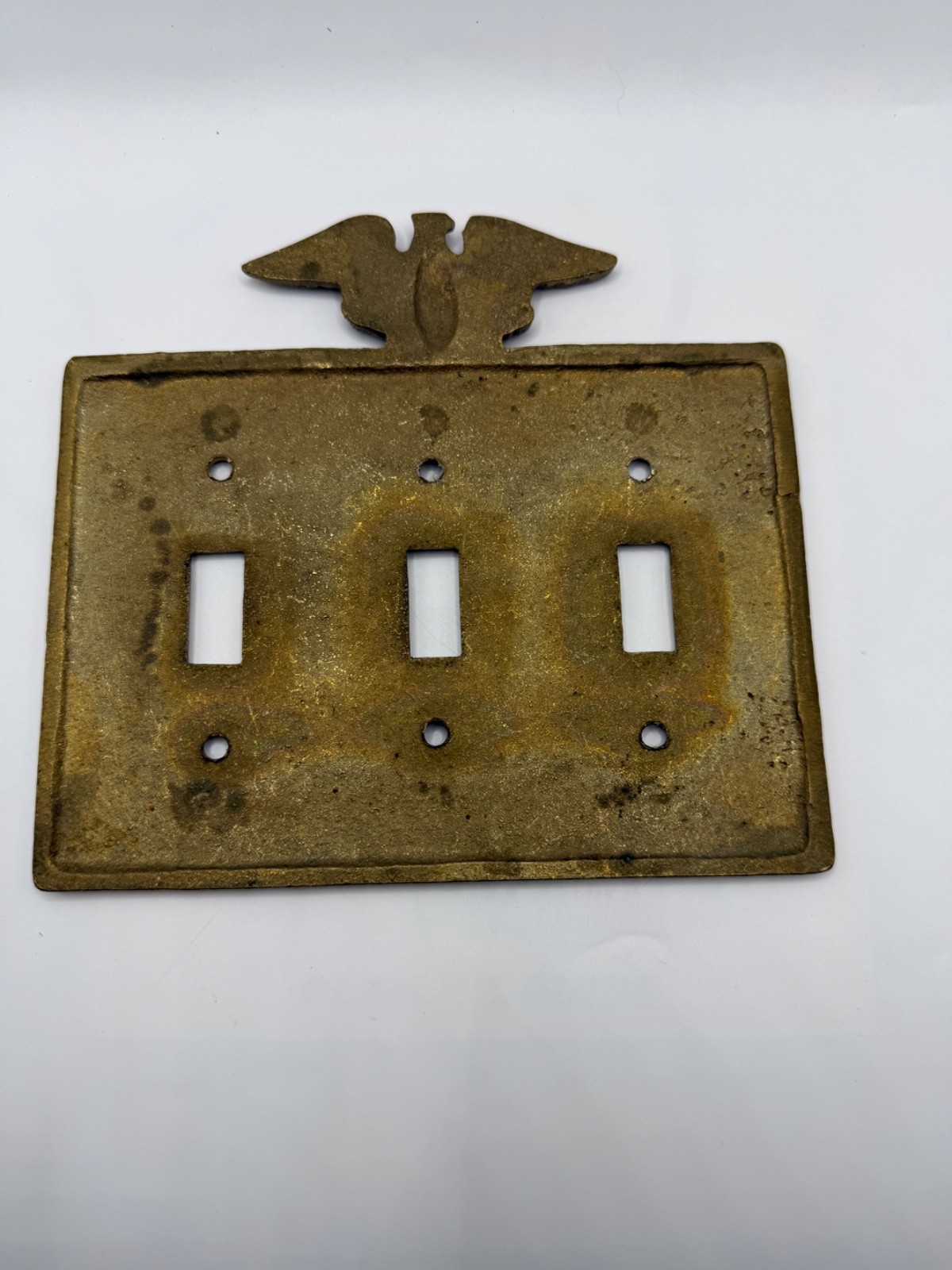 Vtg American Eagle 3 Gand Switch Light Plate Cover Hammered Textured Metal USA