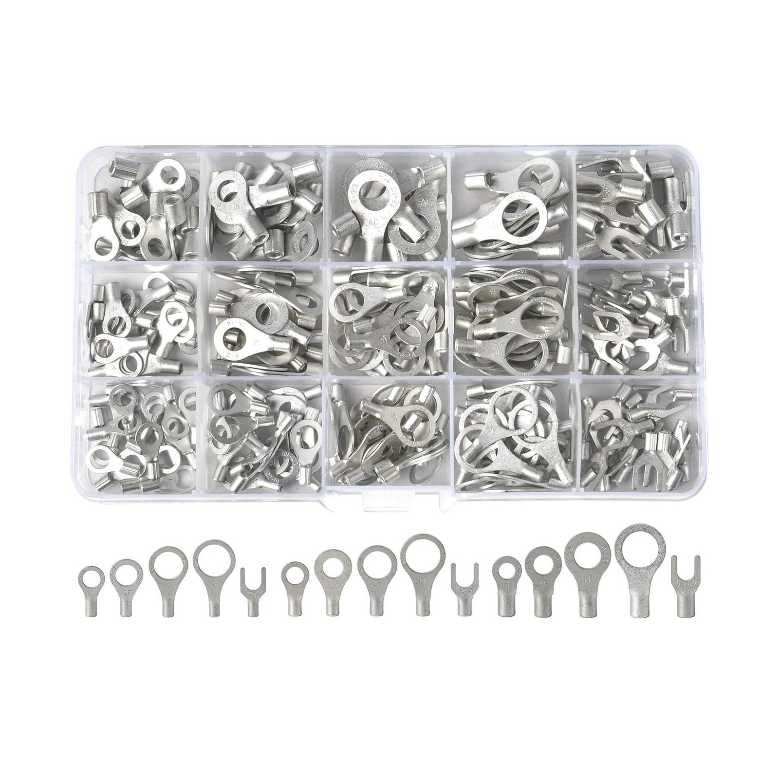 260PCS AWG 22-16 16-14 12-10 Copper Ring Fork Terminals Tin Plated Non-Insula…