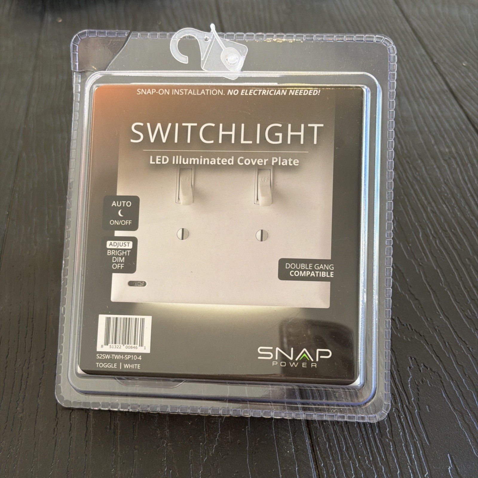 Snap Power LED Illuminated Cover Plate For Double Gang Switch White Auto On/Off