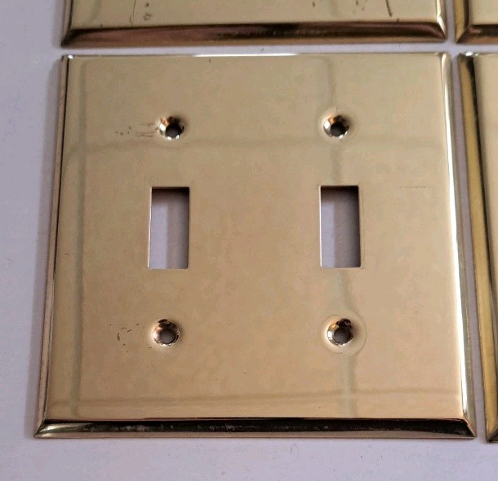 Vintage Light Switch Wall Plate Covers 2-Gang Rectangle Brass Hardware Lot of 4