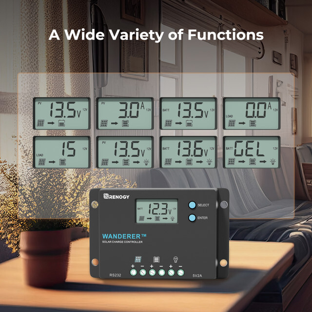 Renogy Wanderer 10A Solar Charge Controller Common Negative Battery Regulator