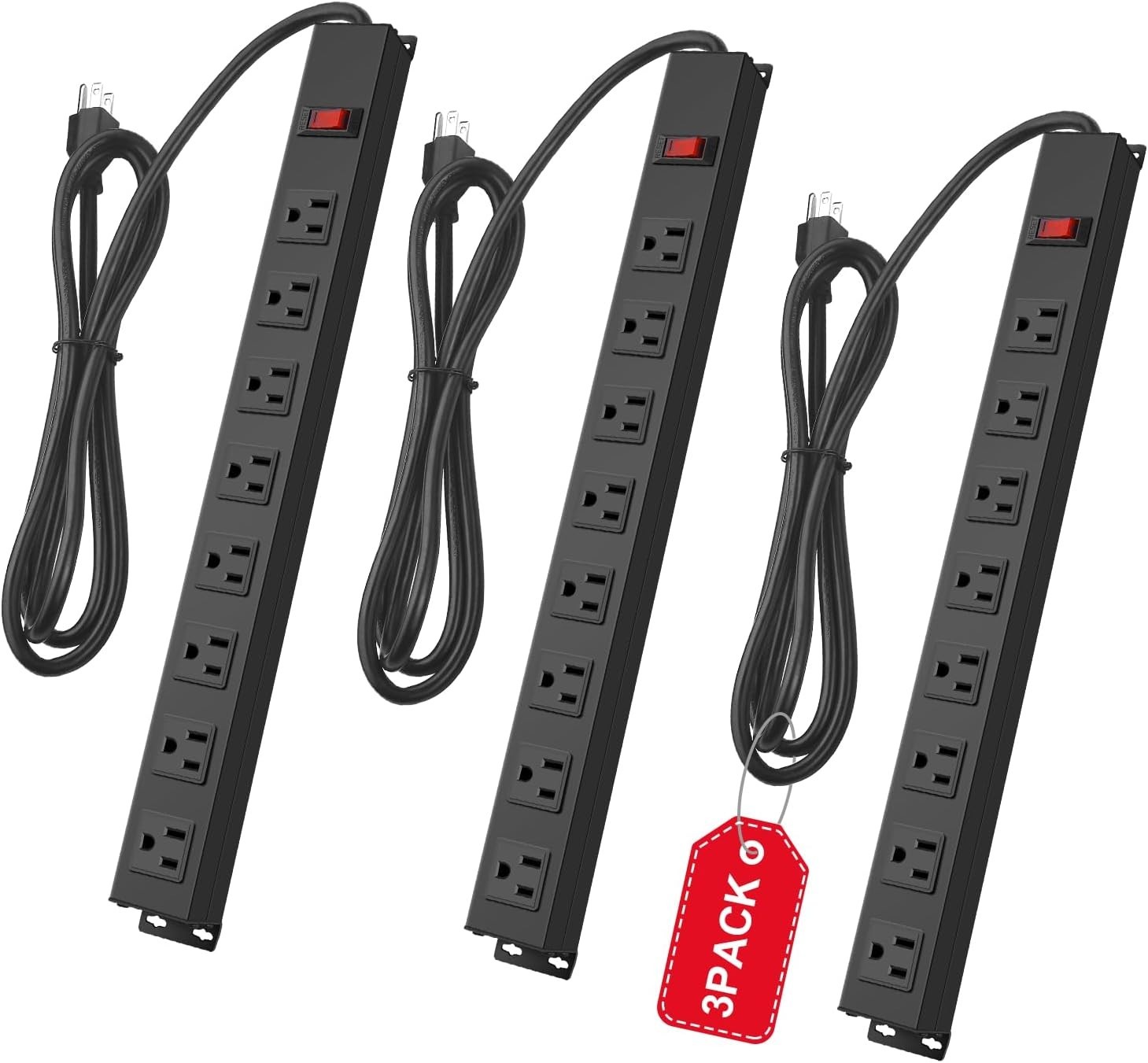 3Pack Metal 8 Outlet Mountable Power Strip, Wall Mount Outlet Heavy Duty, Wid…