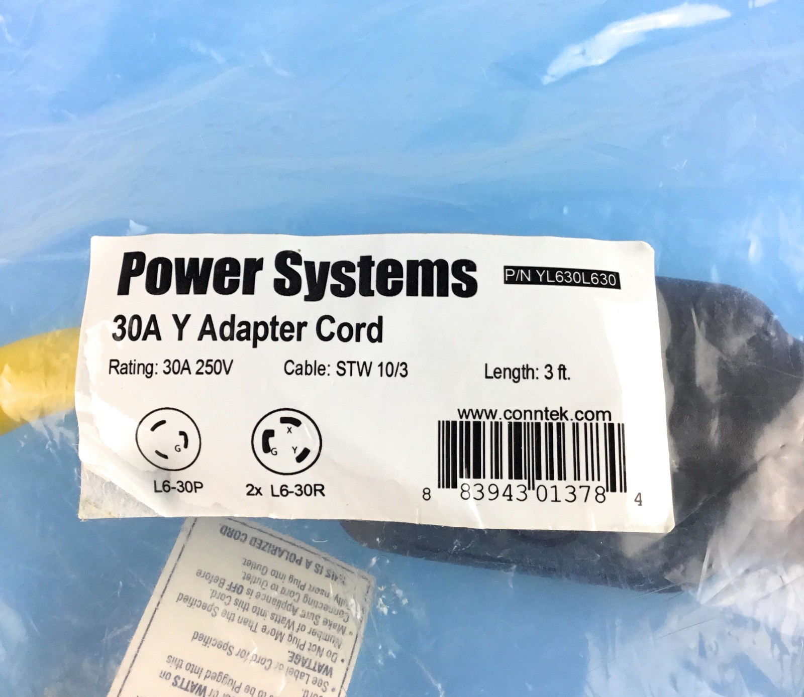 30A Amp 250V 3′ Y Adapter Power Cord L6-30P L6-30R Generator RV Home New