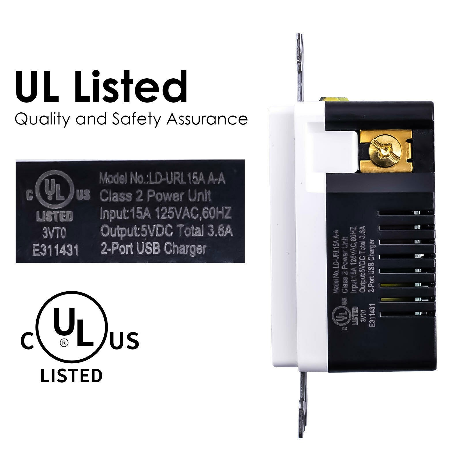 3.6 Amp USB Charger Wall Outlet 15 Amp TR Receptacles for iPhone SE/11/XS/XR/X/8
