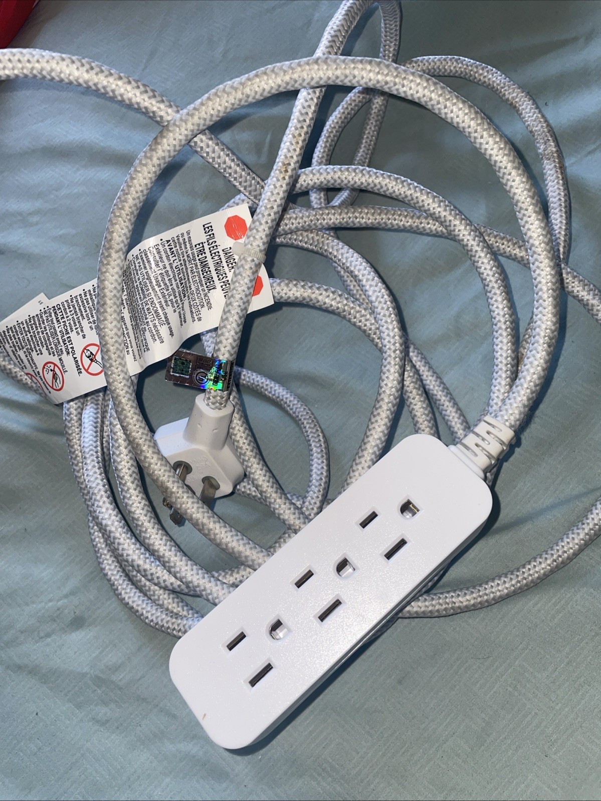 Cordinate 10ft Extension Cord Gray/White 3 Outlet Indoor Flexible PS-8000B3 Used