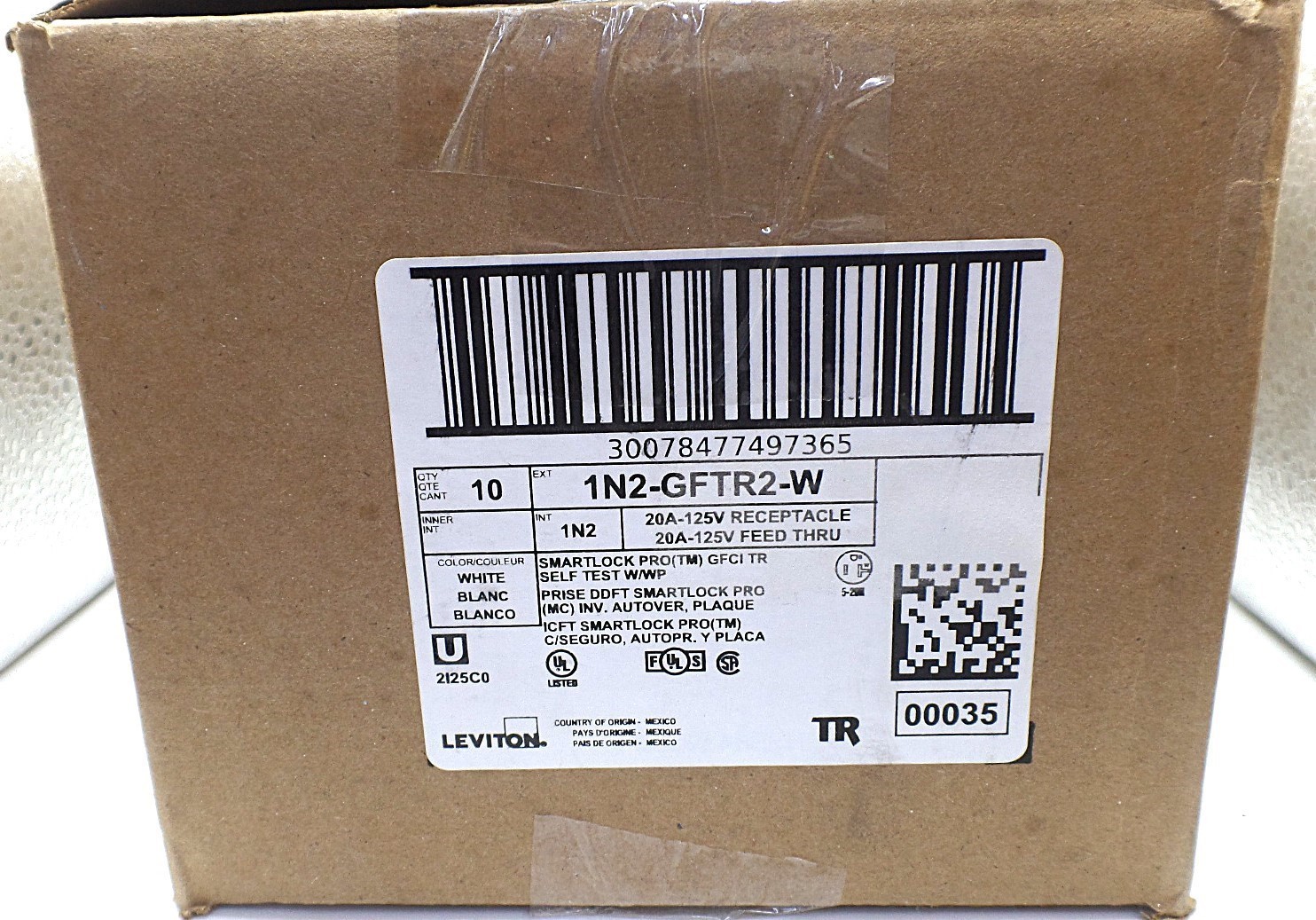 LEVITON GFTR2-W GFCI 20A TR DUPLEX SELF-TEST SMARTLOCKPRO OUTLET WHITE 10-PACK