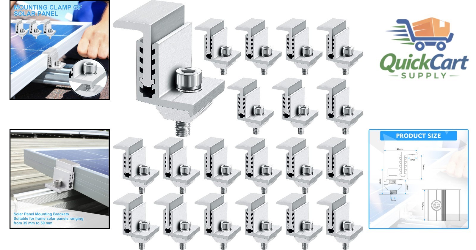 Corrosion-Resistant Aluminum Solar Panel Clamps – 20 Pack for Secure Mounting