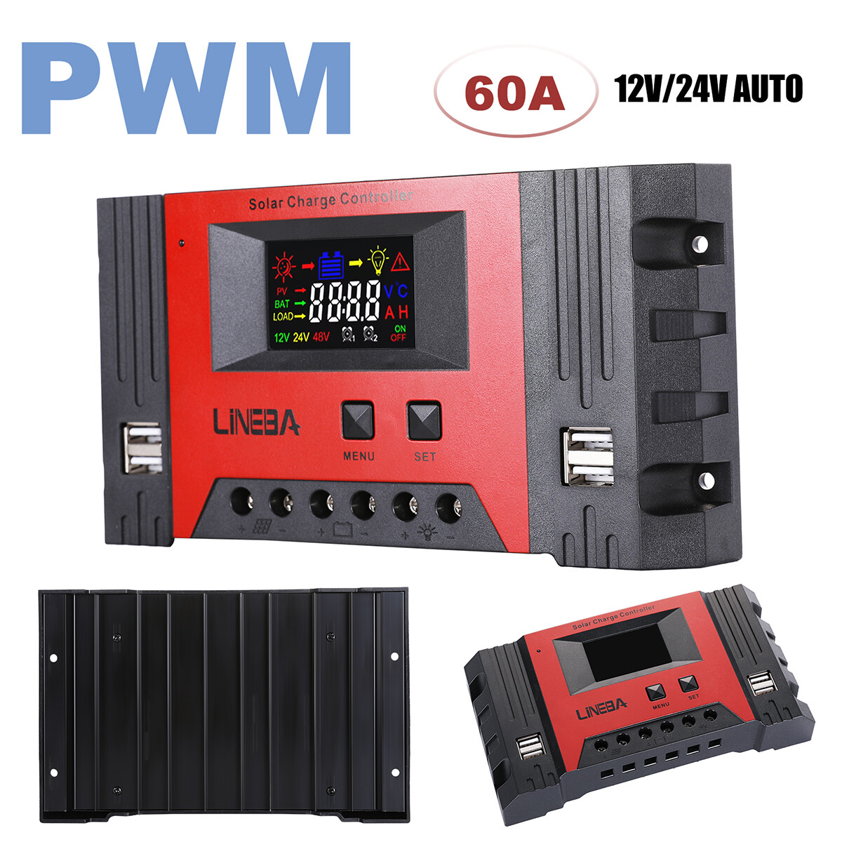 PWM 12V/24V/48V Solar Charge Controller with LCD Display LifePO4 Auto Regulator