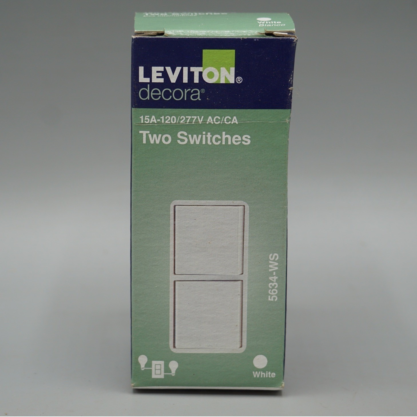 Leviton Decora 5634-WS Dual Rocker Combination Switch 15A 120/277V White