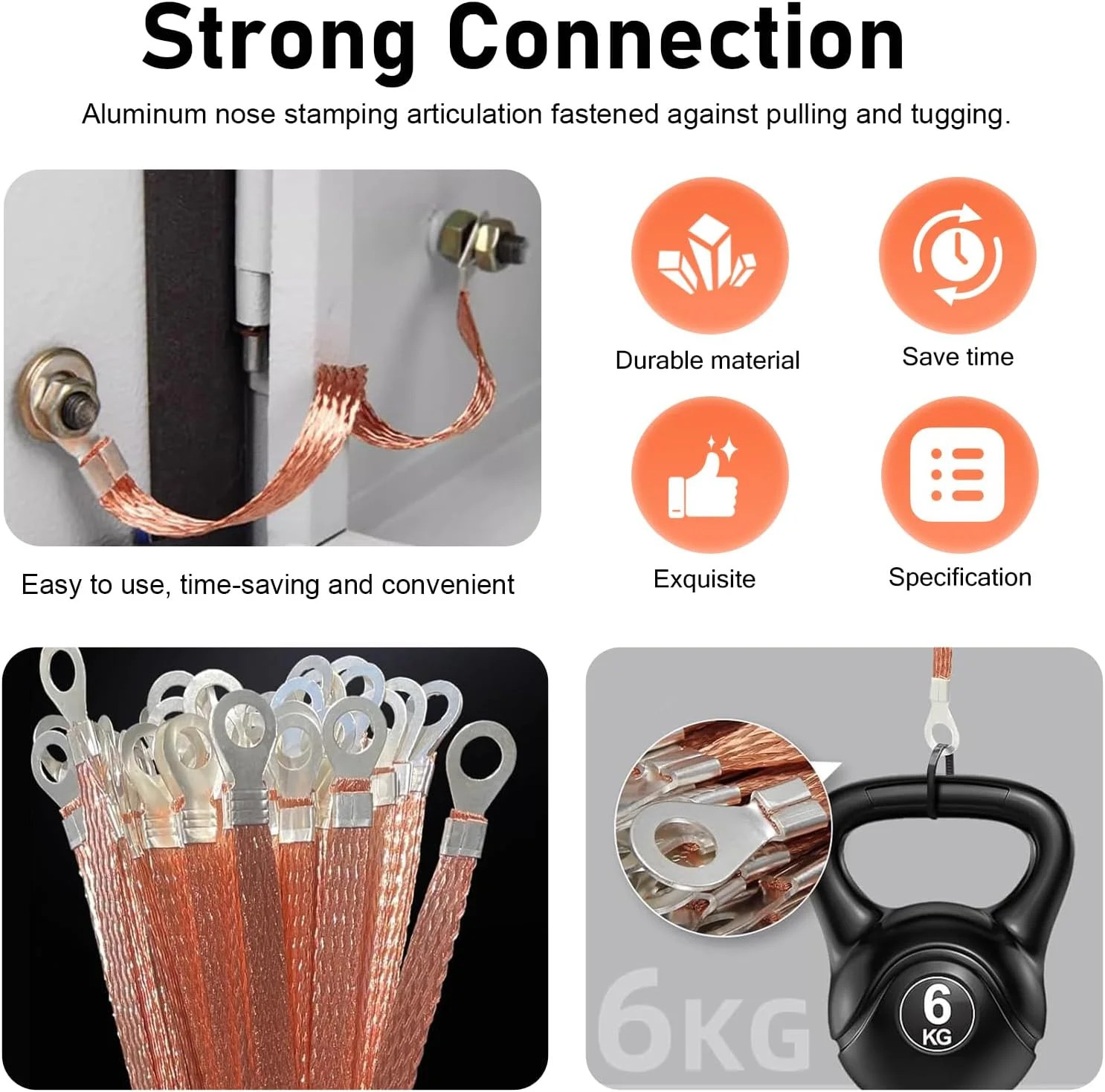 5 PCS Car Ground Wires, 2 Sizes Copper Braided Grounding Strap, Flexible Ring Te