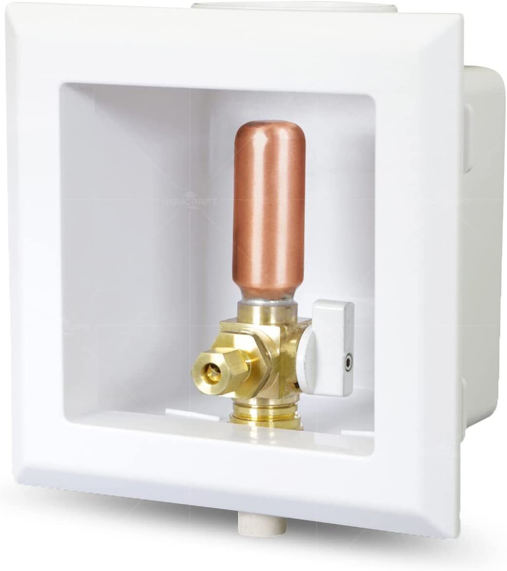 Icemaker Outlet Box w/ Hammer Arrester,Valve, Nut 1/2”in CPVC White ABS (Single