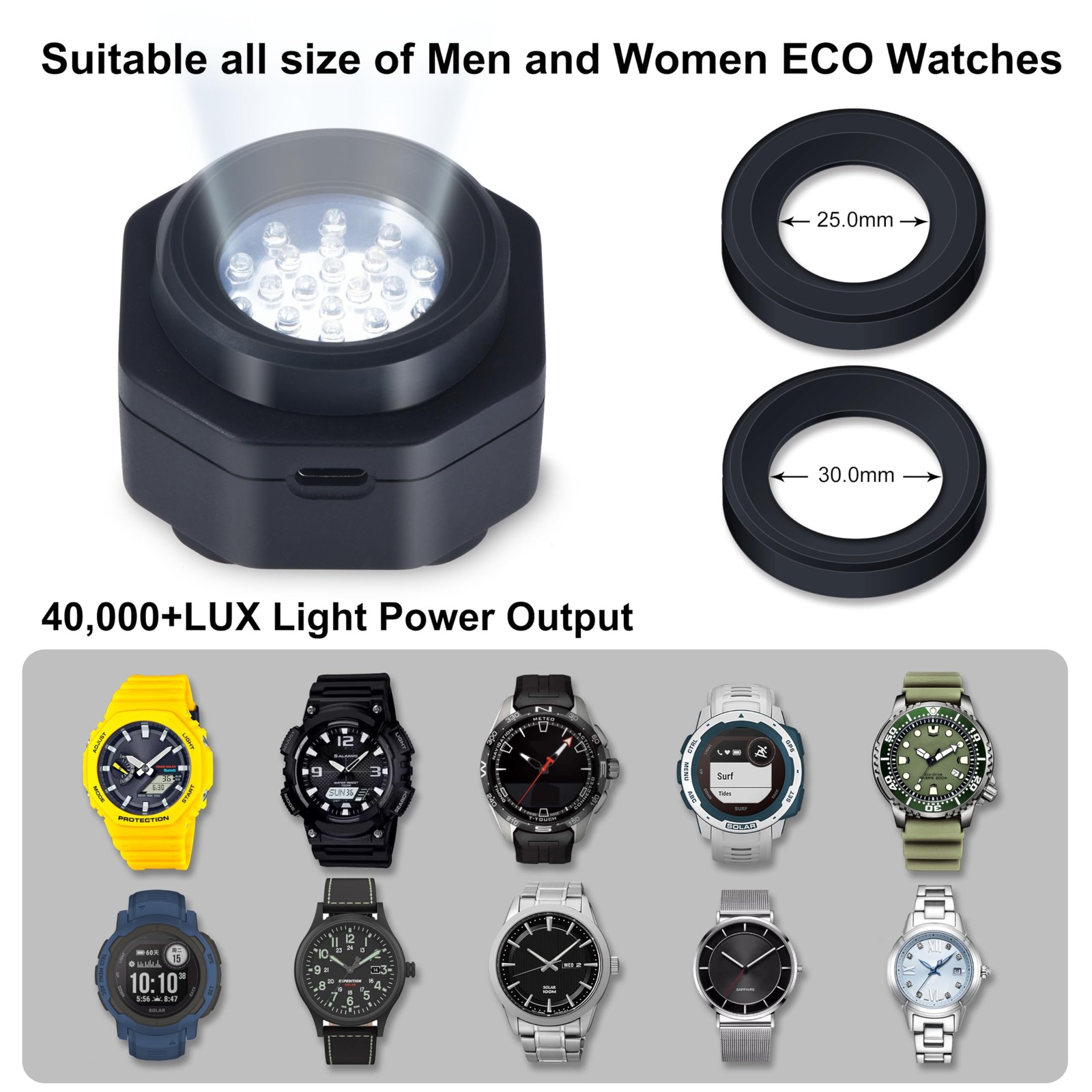 CoolFire – UV Free Solar Watch Fast Charger for All Eco dark gray