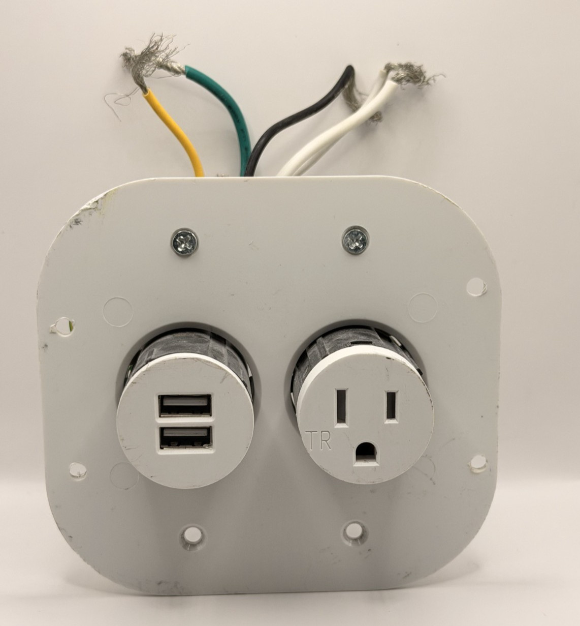 Dual USB + 15A AC TR Outlet Combo Flush Mount Pop-Out Receptacle W/ Wiring