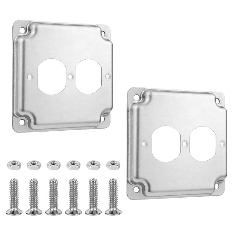 Set Of 2 Industrial Strength Steel Outlet Plates for Commercial Installations