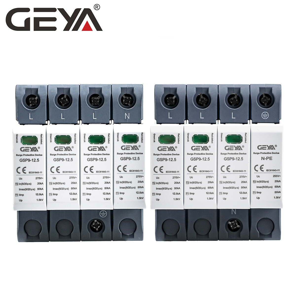 GEYA SPD 4P 3P+NPE AC275V Surge Protector Arrester 12.5KA T1+T2 50KA Lighting