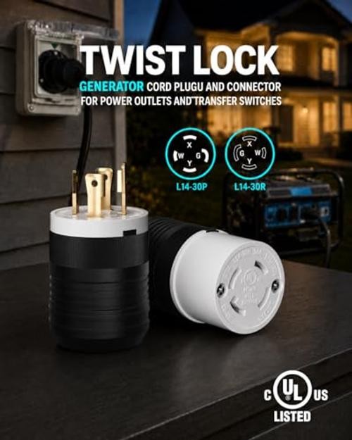 Pack NEMA L4‑30P Locking Plug 30 Amp Male 30A 250V Twist Lock L4‑30 L14-30P 1