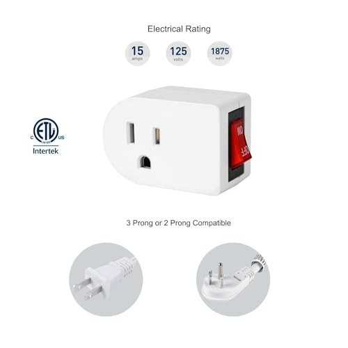 Grounded Outlet with on off Switch (4 Pack), Single Power Adapter Outlet 15A 187