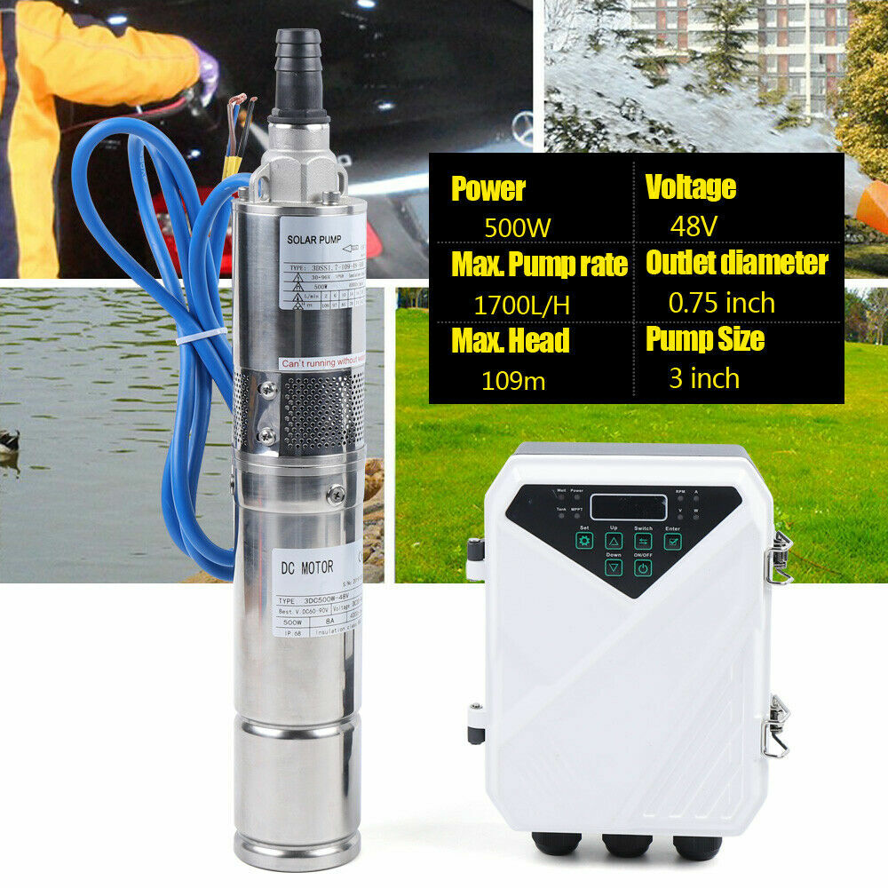 3″ Solar Water Pump 48V 500W Submersible Bore Deep Well Controller Kit MPPT