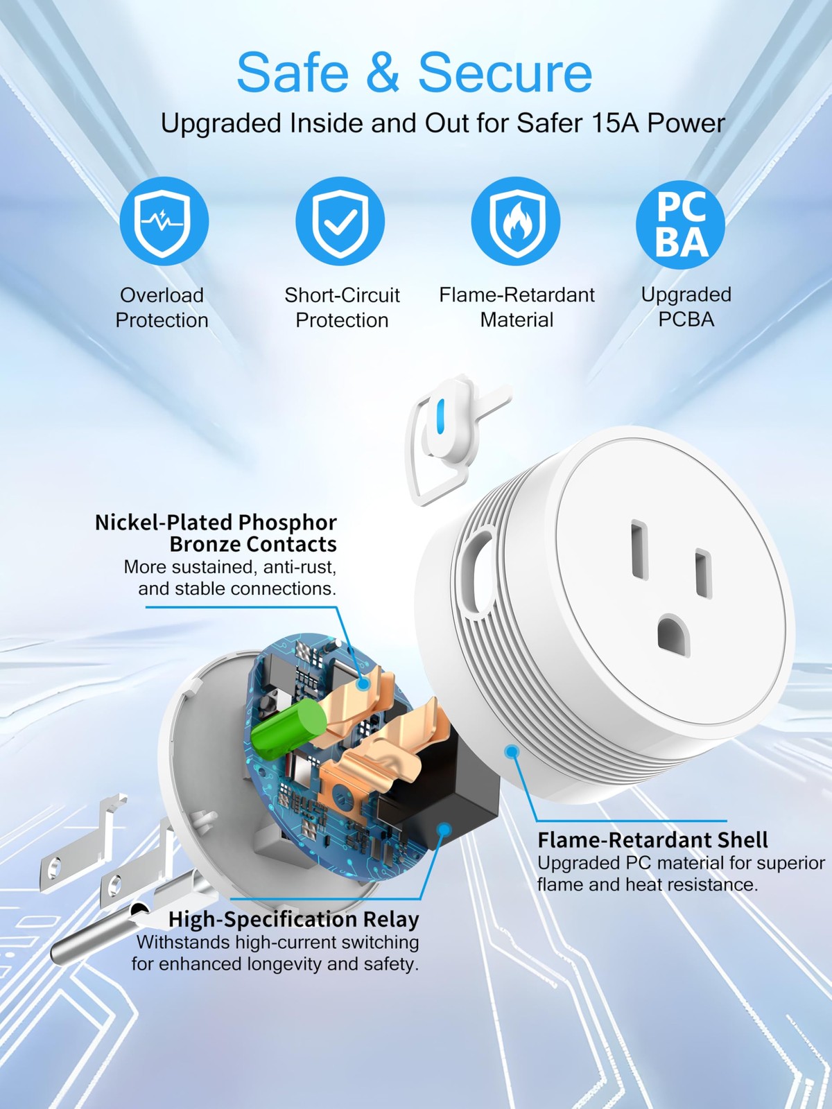 15A Smart Plug, Wi-Fi & Bluetooth Smart Outlet for High-Power Home Appliances…