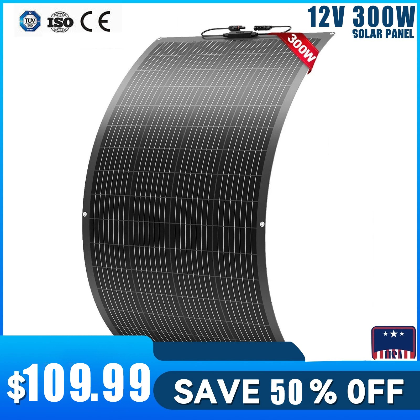 300W 12V Flexible Solar Panel Mono Portable Power Camping Home RV Battery Charge