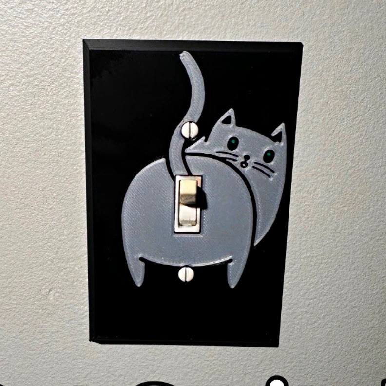 Cat Decorative Toggle Light Switch Wall Plate Cover 1-Gang Gloss Black Gray