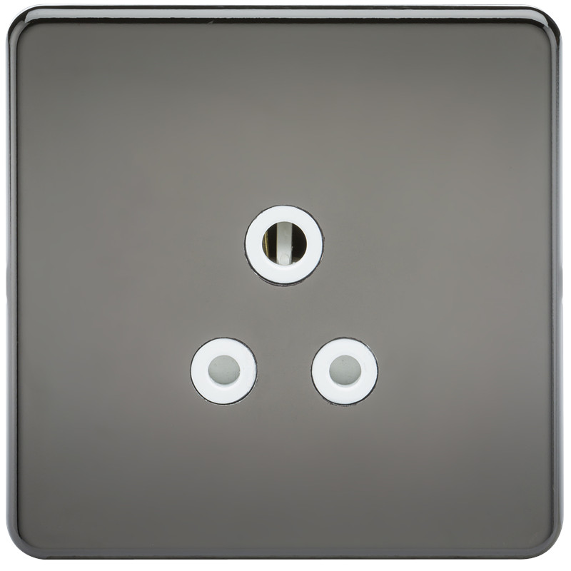 5A Round Pin Socket Screwless, Brushed Nickel, White Insert