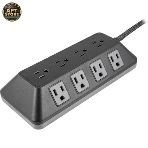 GE 12-Outlet Surge Protector with 8ft Braided Cord – Black/Gray