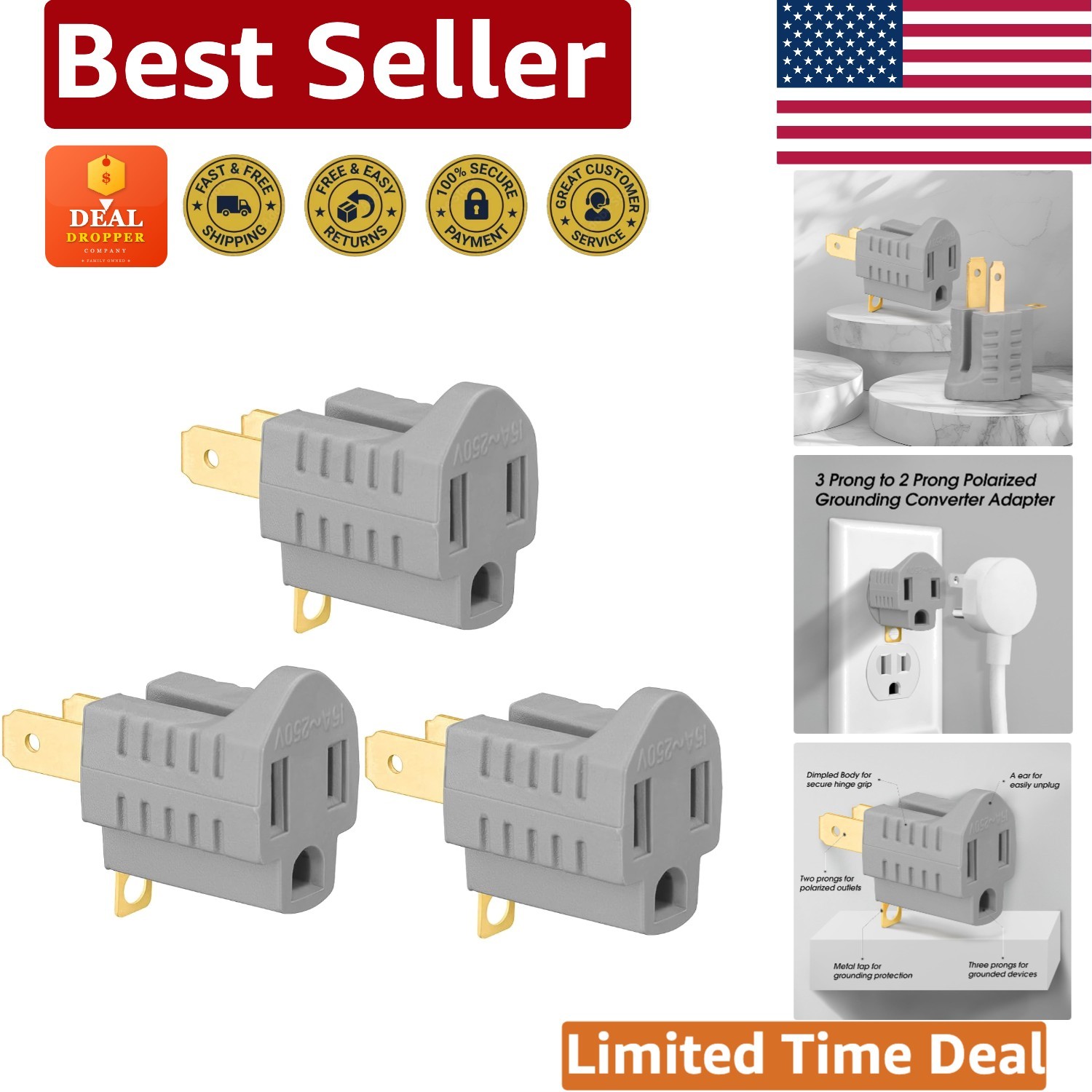 3 Count Polarized Grounding Converter Set – Essential Adapters for Home Safety