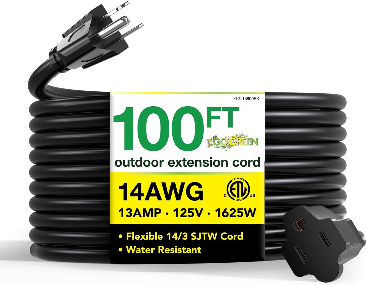 Power Inc. (GG-13800BK) 14/3 SJTW Outdoor Extension Cord Black 100 ft