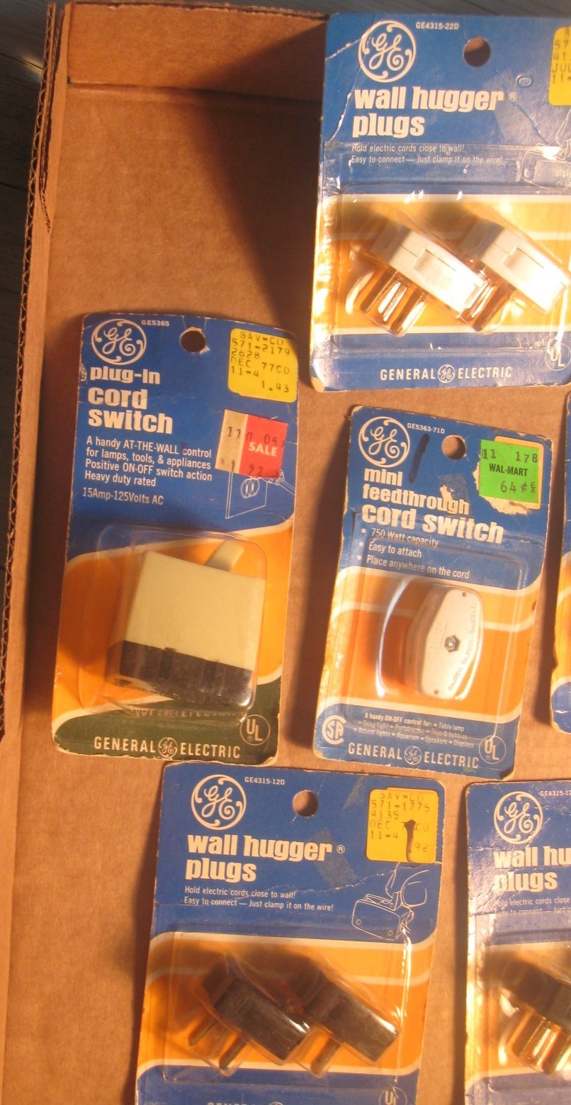 NOS GE wall hugger plugs and plug-in cord switch
