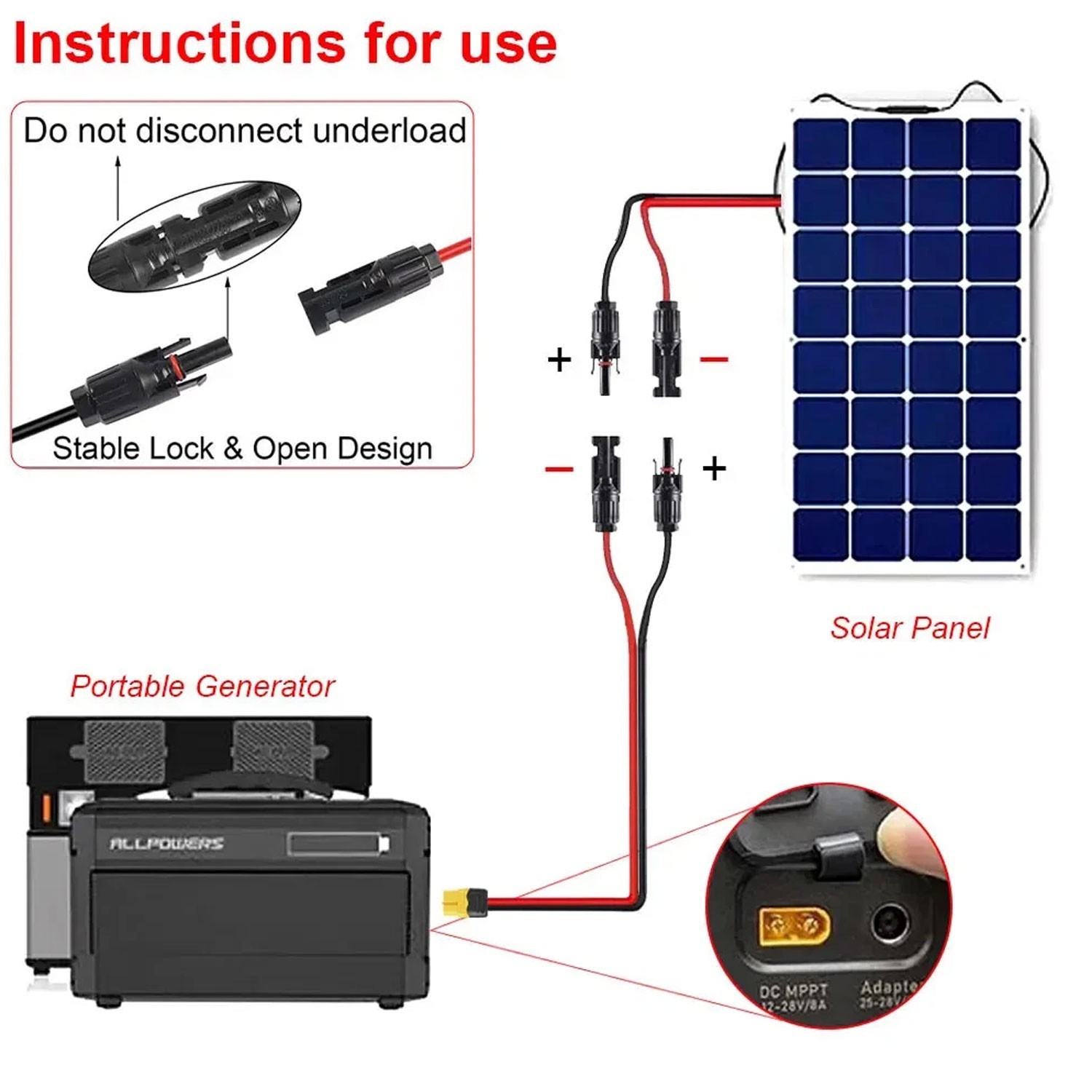 10ft 12AWG Solar Panel Extension Cable Wire XT60 Female to Solar Connectors