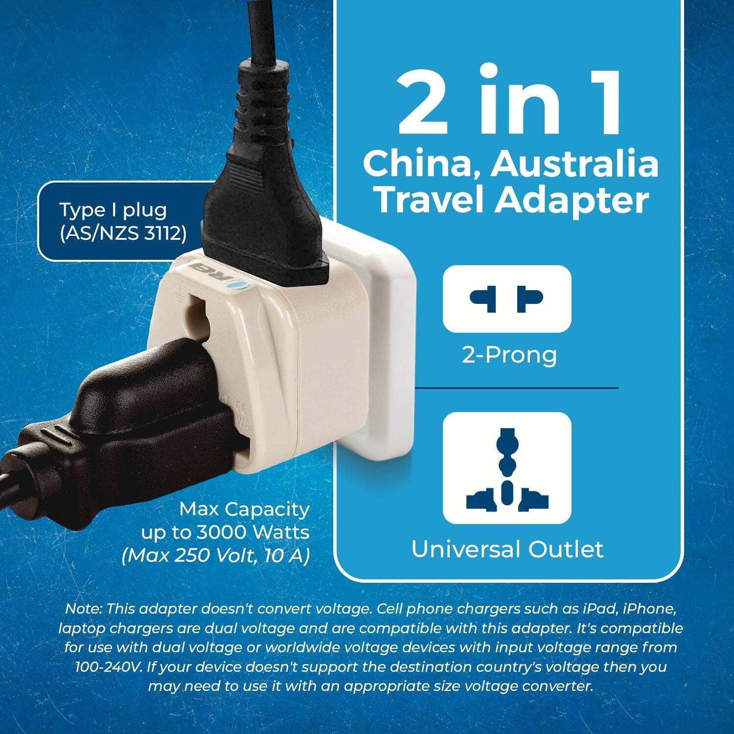 Australia, China Travel Adapter – 2 in 1 – Type I – Compact Design (DB-16)