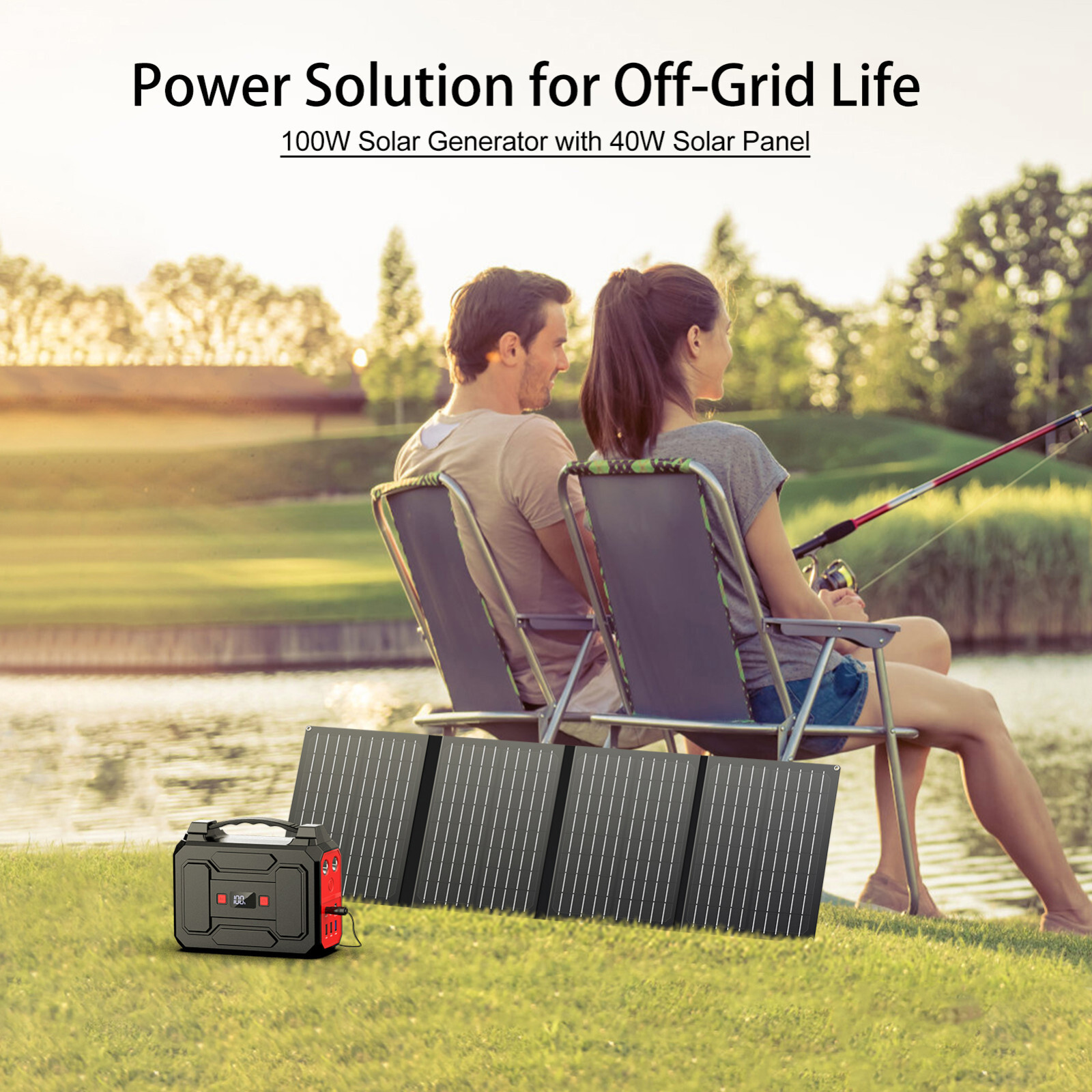 100W Portable Power Station Solar Generator & 40W Solar Panel for Camping Trip