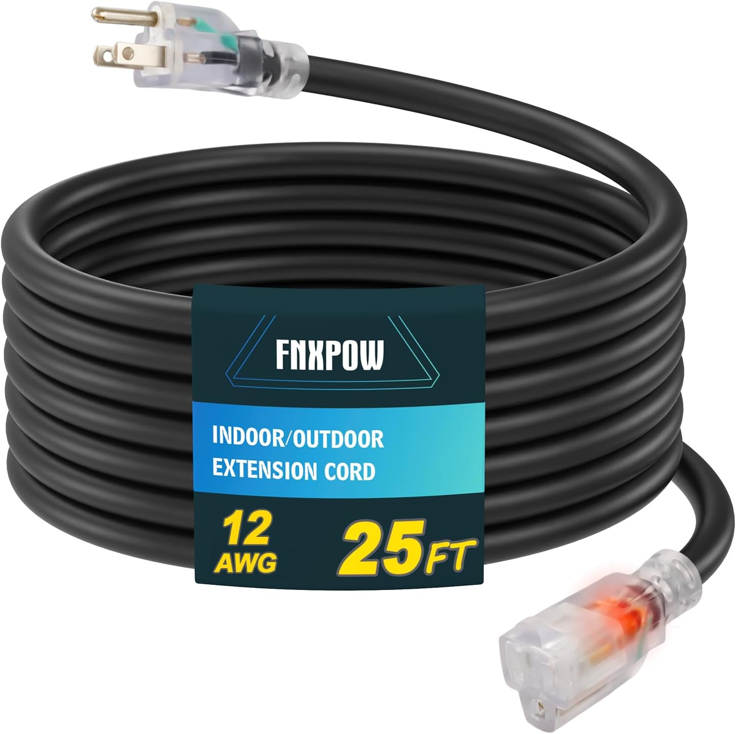 Indoor Outdoor Extension Cord, 12 Gauge 3 Prong Weatherproof Heavy Duty Gray Ext