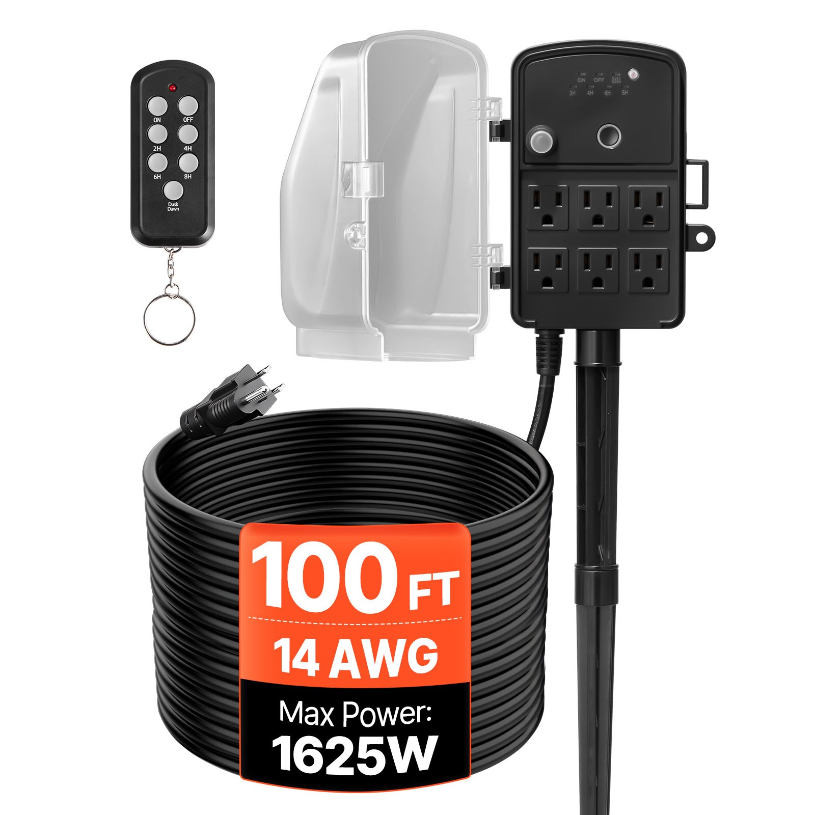 VEVOR Outdoor Power Stake Timer Waterproof Power Strip 6 Outlets 100FT Cord